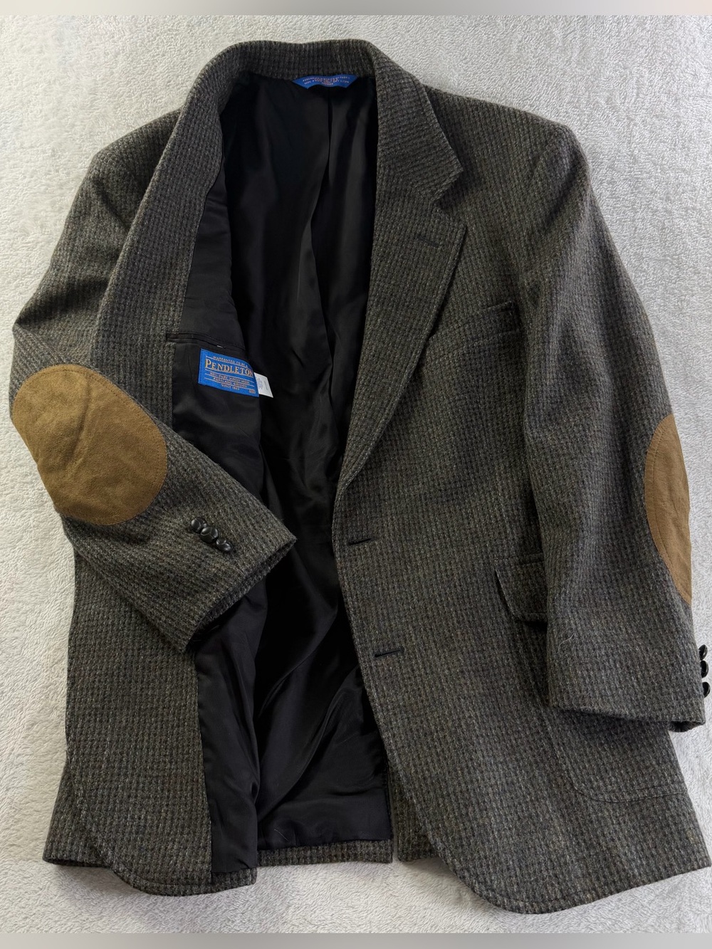 Pendleton Virgin Wool Tweed Sport Coat Men 40 Suede Elbow Patches 90s OliveBrown